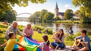 Familie am Mainufer in Großauheim